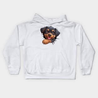 Baby Rottweiler Dog Peeking Kids Hoodie